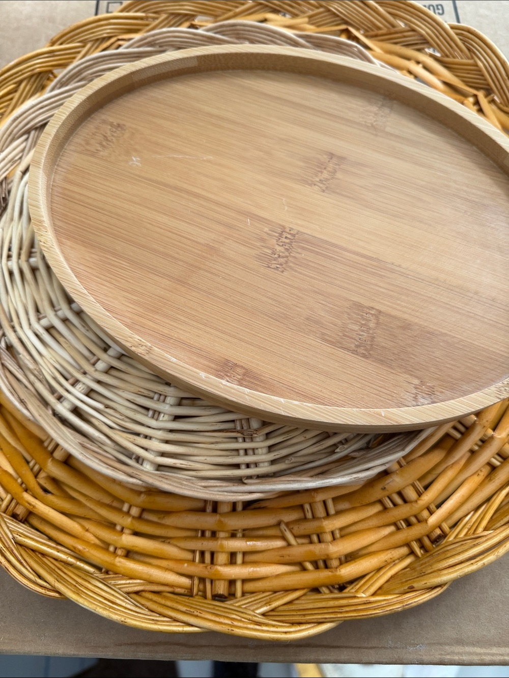 Natural Bamboo and Wicker Serving Tray Set - Neutral set of three